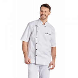 Veste cuisine blanche manches courtes pression noire